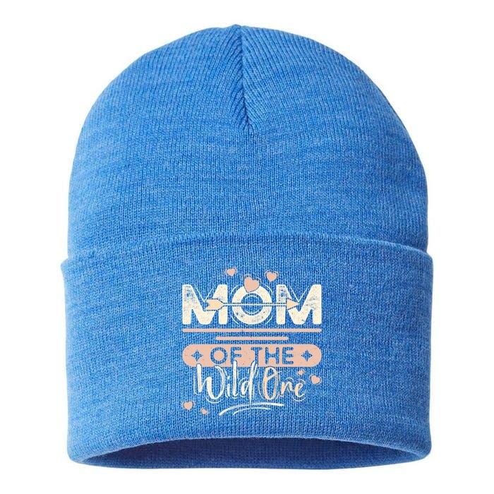 Mom Of The Wild One Heart Mommy Life For Mama Or Grandma Gift Sustainable Knit Beanie