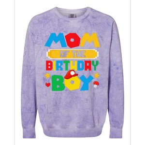 Mom Of The Birthday Boy Game Gaming Mom And Dad Family Colorblast Crewneck Sweatshirt