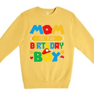 Mom Of The Birthday Boy Game Gaming Mom And Dad Family Premium Crewneck Sweatshirt