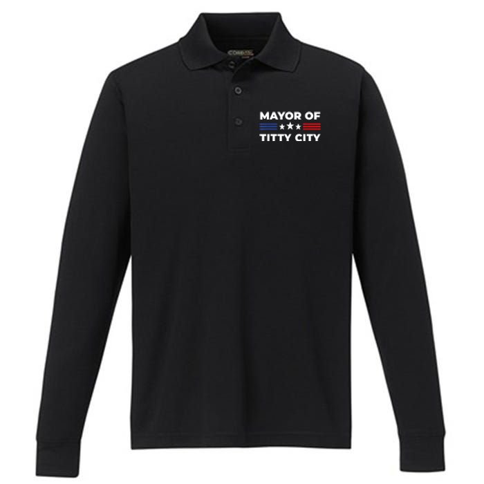 Mayor Of Titty City Funny Gift Performance Long Sleeve Polo