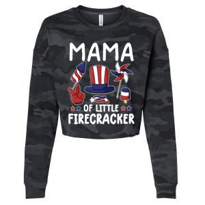 Mama Of The Little Firecracker Great Gift Funny 4th Of July Mommy Cute Gift Cropped Pullover Crew