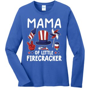 Mama Of The Little Firecracker Great Gift Funny 4th Of July Mommy Cute Gift Ladies Long Sleeve Shirt