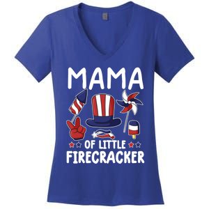 Mama Of The Little Firecracker Great Gift Funny 4th Of July Mommy Cute Gift Women's V-Neck T-Shirt