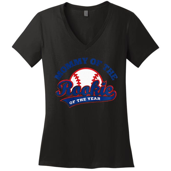 Mommy Of The Rookie Rookie Of The Year Baseball Mommy Raglan Baseball Women's V-Neck T-Shirt