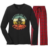 Master Of The Campfire Dad Camping Camping Dad Gift Women's Long Sleeve Flannel Pajama Set 