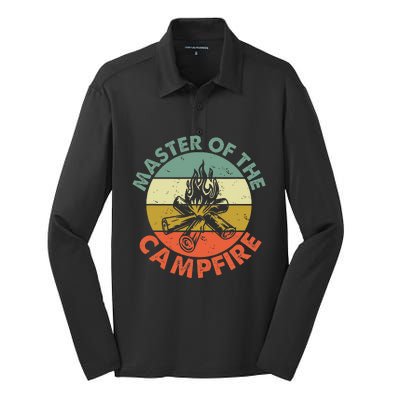 Master Of The Campfire Dad Camping Camping Dad Gift Silk Touch Performance Long Sleeve Polo