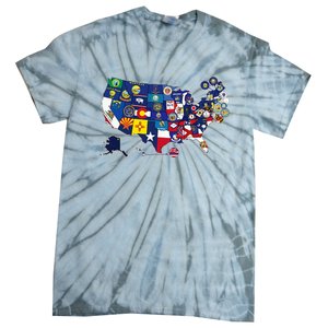 Map Of The United States With The Flag Of Every States Usa Tie-Dye T-Shirt