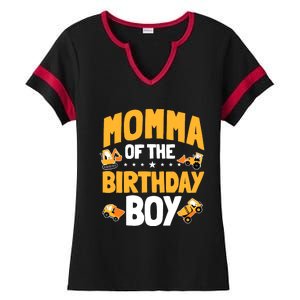 Momma Of The Birthday Boy Construction Worker Bday Party Ladies Halftime Notch Neck Tee