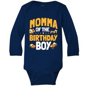 Momma Of The Birthday Boy Construction Worker Bday Party Baby Long Sleeve Bodysuit