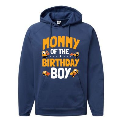 Mommy Of The Birthday Boy Construction Worker Bday Party Performance Fleece Hoodie