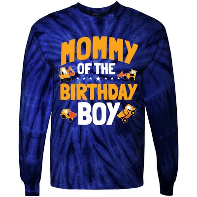 Mommy Of The Birthday Boy Construction Worker Bday Party Tie-Dye Long Sleeve Shirt