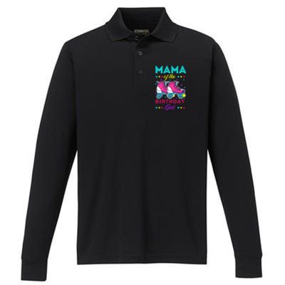 Mama of the Birthday Roller Skates Bday Skating Theme Performance Long Sleeve Polo