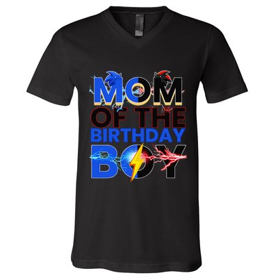 Mom Of The Birthday Boy Hedgehog Family Party Decorations V-Neck T-Shirt