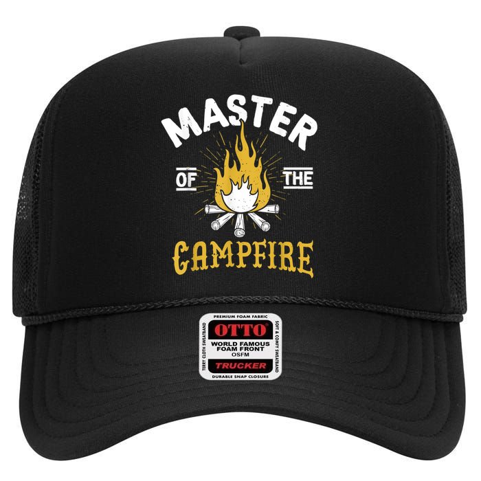 Master Of The Campfire Camping & Outdoors Gift High Crown Mesh Back Trucker Hat