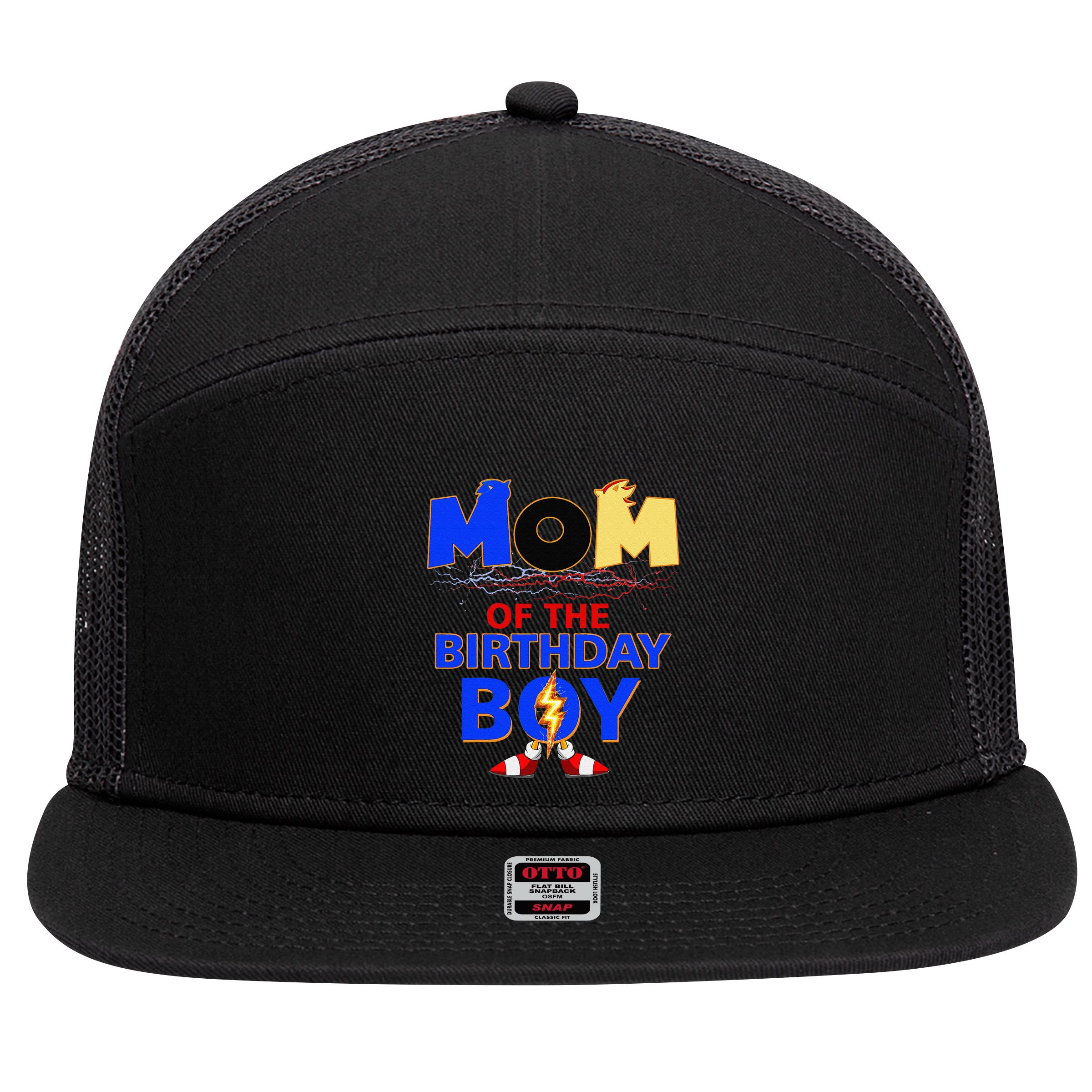 Mom Of The Birthday Boy Hedgehog Family Party Decorations 7 Panel Mesh Trucker Snapback Hat