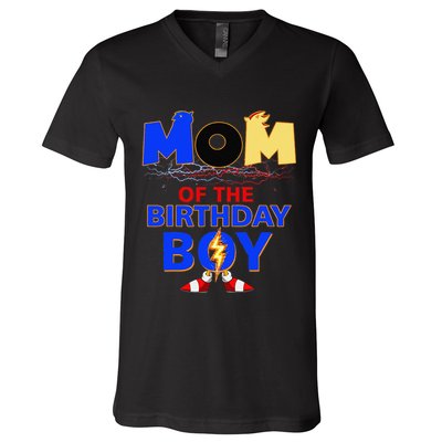Mom Of The Birthday Boy Hedgehog Family Party Decorations V-Neck T-Shirt