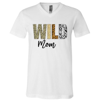 Mom of The Wild One Zoo Birthday Safari Jungle Animal V-Neck T-Shirt