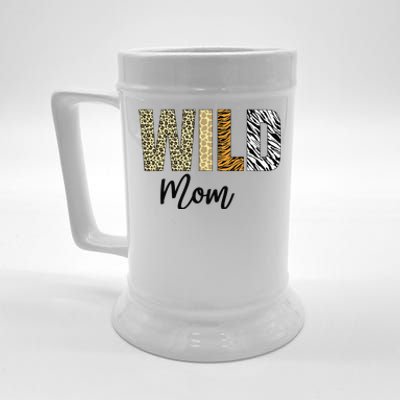 Mom of The Wild One Zoo Birthday Safari Jungle Animal Beer Stein