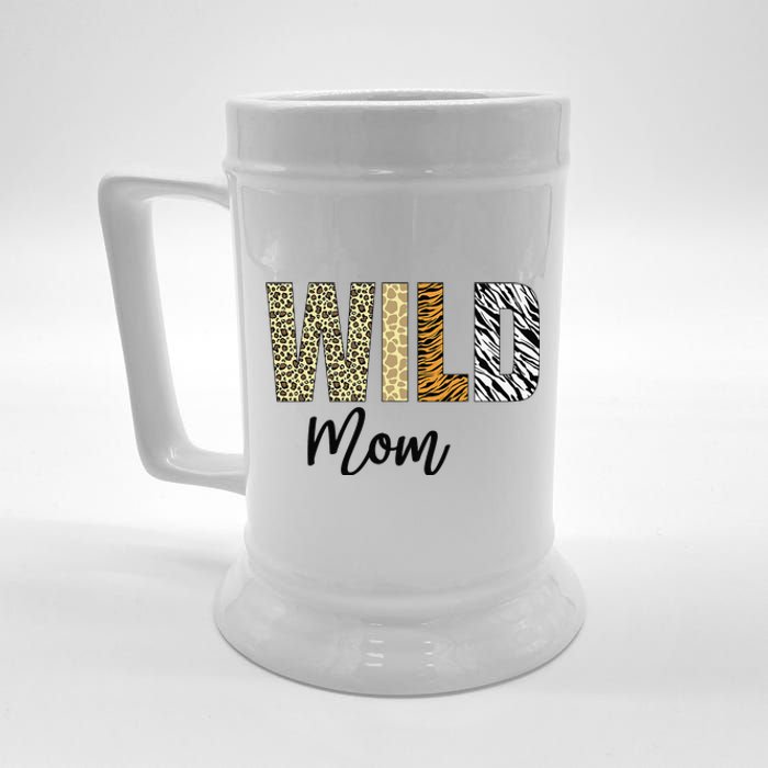 Mom of The Wild One Zoo Birthday Safari Jungle Animal Beer Stein