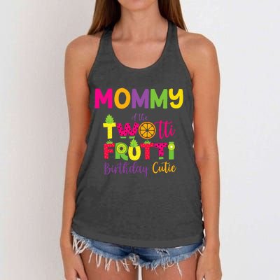 Mommy Of the Twotti Frutti Mom Birthday Party Women's Knotted Racerback Tank