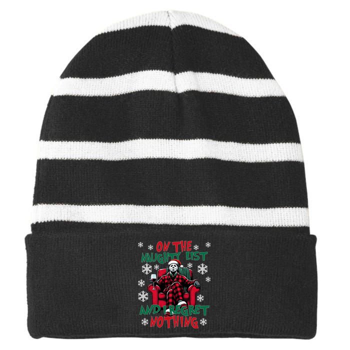 Myers On The Naughty List And We Regret Nothing Merry Creepmas Striped Beanie with Solid Band