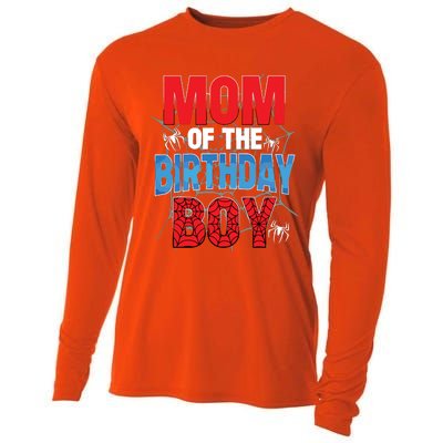 Mom Of The Birthday Boy Matching Family Spider Web Cooling Performance Long Sleeve Crew