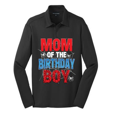 Mom Of The Birthday Boy Matching Family Spider Web Silk Touch Performance Long Sleeve Polo