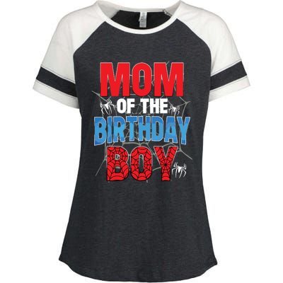 Mom Of The Birthday Boy Matching Family Spider Web Enza Ladies Jersey Colorblock Tee