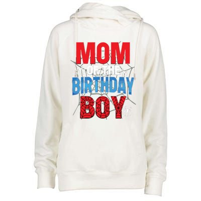 Mom Of The Birthday Boy Matching Family Spider Web Womens Funnel Neck Pullover Hood