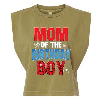 Mom Of The Birthday Boy Matching Family Spider Web Garment-Dyed Women's Muscle Tee