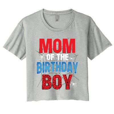 Mom Of The Birthday Boy Matching Family Spider Web Women's Crop Top Tee