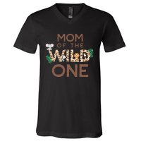 Mom Of The Wild One Animal Safari 1st Birthday Theme Family V-Neck T-Shirt