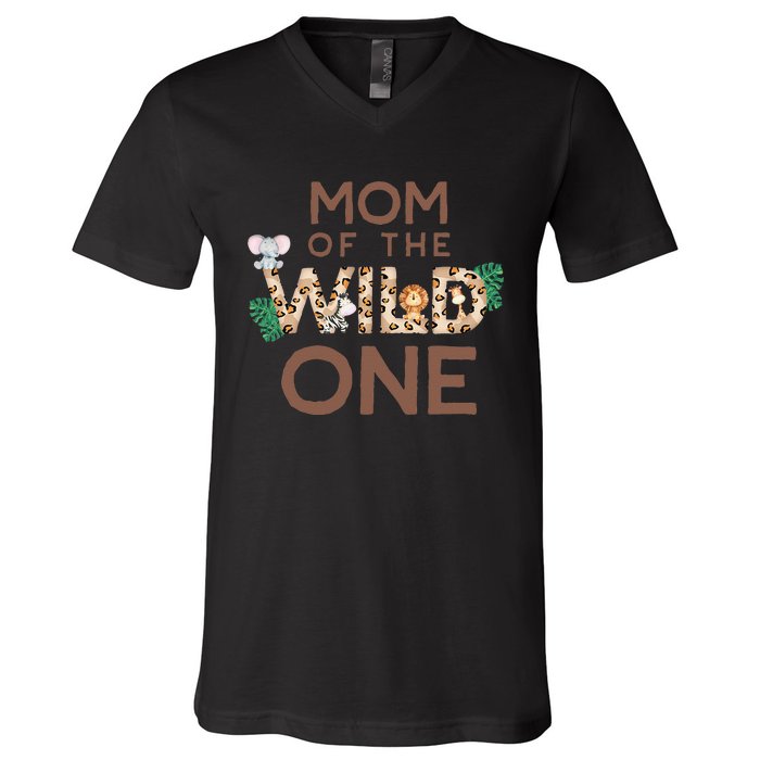 Mom Of The Wild One Animal Safari 1st Birthday Theme Family V-Neck T-Shirt