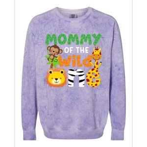 Mommy Of The Wild One Zoo Theme Bday Safari Jungle Animals Colorblast Crewneck Sweatshirt