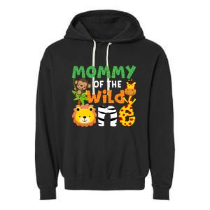 Mommy Of The Wild One Zoo Theme Bday Safari Jungle Animals Garment-Dyed Fleece Hoodie