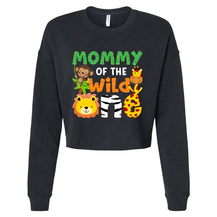 Mommy Of The Wild One Zoo Theme Bday Safari Jungle Animals Cropped Pullover Crew