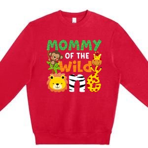 Mommy Of The Wild One Zoo Theme Bday Safari Jungle Animals Premium Crewneck Sweatshirt