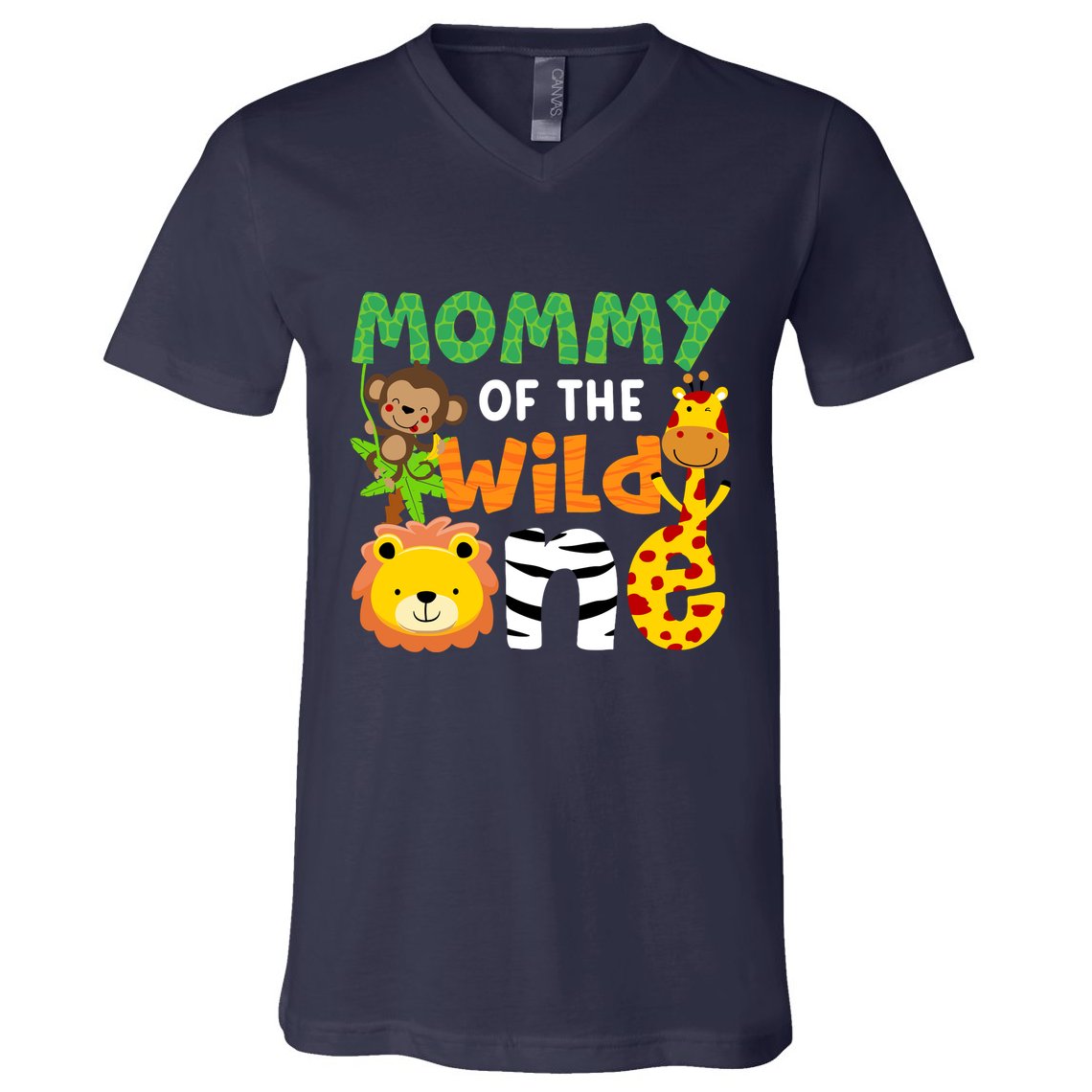 Mommy Of The Wild One Zoo Theme Bday Safari Jungle Animals V-Neck T-Shirt