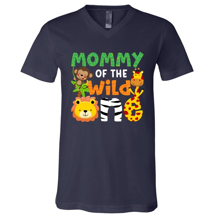 Mommy Of The Wild One Zoo Theme Bday Safari Jungle Animals V-Neck T-Shirt