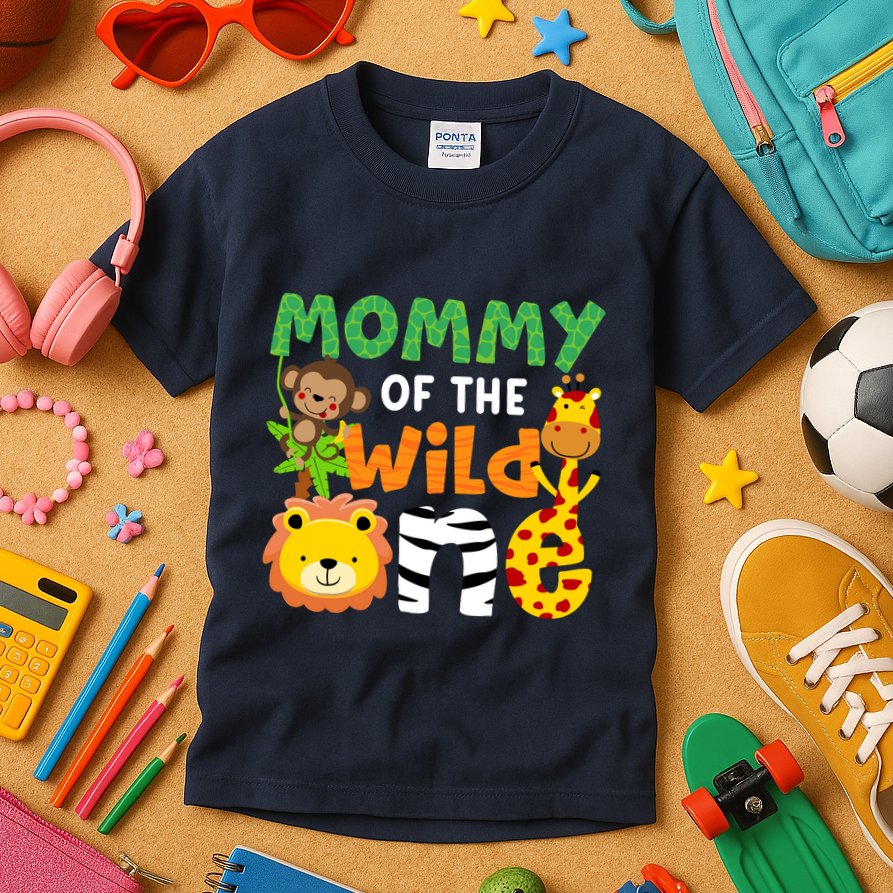 Mommy Of The Wild One Zoo Theme Bday Safari Jungle Animals Kids T-Shirt