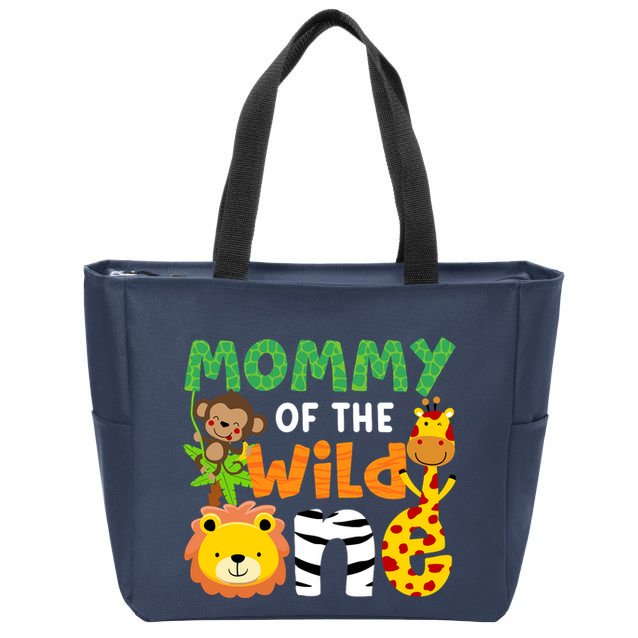 Mommy Of The Wild One Zoo Theme Bday Safari Jungle Animals Zip Tote Bag