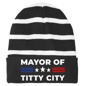 Mayor of Titty City Striped Beanie with Solid Band