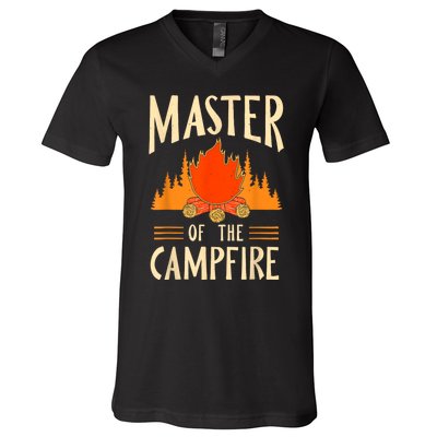 Master Of The Campfire Campsite Lover Camp Camping Camper V-Neck T-Shirt