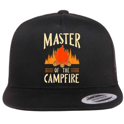 Master Of The Campfire Campsite Lover Camp Camping Camper Flat Bill Trucker Hat