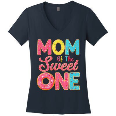 Mom Of The Sweet One 1st Birthday Donut Theme Family Women's V-Neck T-Shirt