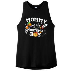 Mommy Of The Birthday Astronaut Space Theme Ladies PosiCharge Tri-Blend Wicking Tank