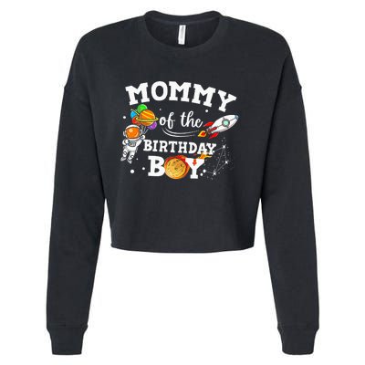 Mommy Of The Birthday Astronaut Space Theme Cropped Pullover Crew