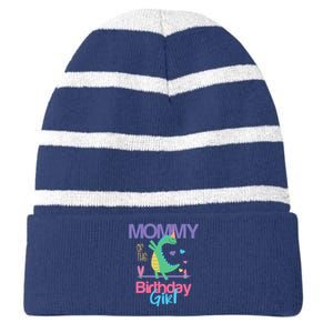 Mommy Of The Birthday Girl Dinosaur Theme Matching Family Striped Beanie with Solid Band