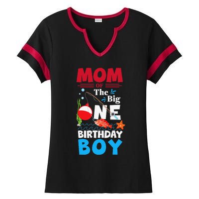 Mom Of The Big One Birthday Fishing 1st First Birthday Ladies Halftime Notch Neck Tee