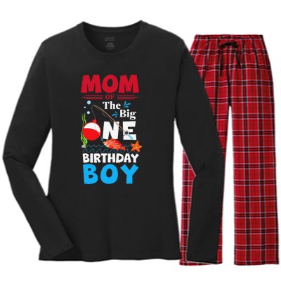 Mom Of The Big One Birthday Fishing 1st First Birthday Women's Long Sleeve Flannel Pajama Set 